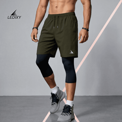 2in1 3/4 Compression Leggings + Shorts Dark Olive_img_0