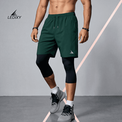 2in1 3/4 Compression Leggings + Shorts Dark Green_img_0